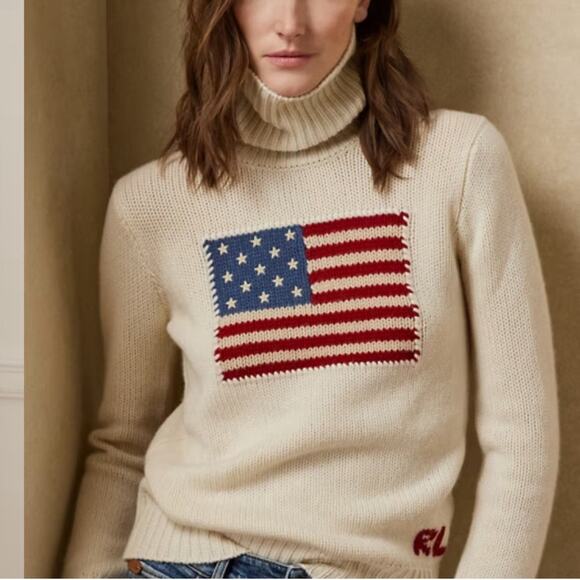 RALPH LAUREN Flag Cashmere Turtleneck Sweater - Cream S Small Purple Label - Picture 11 of 12